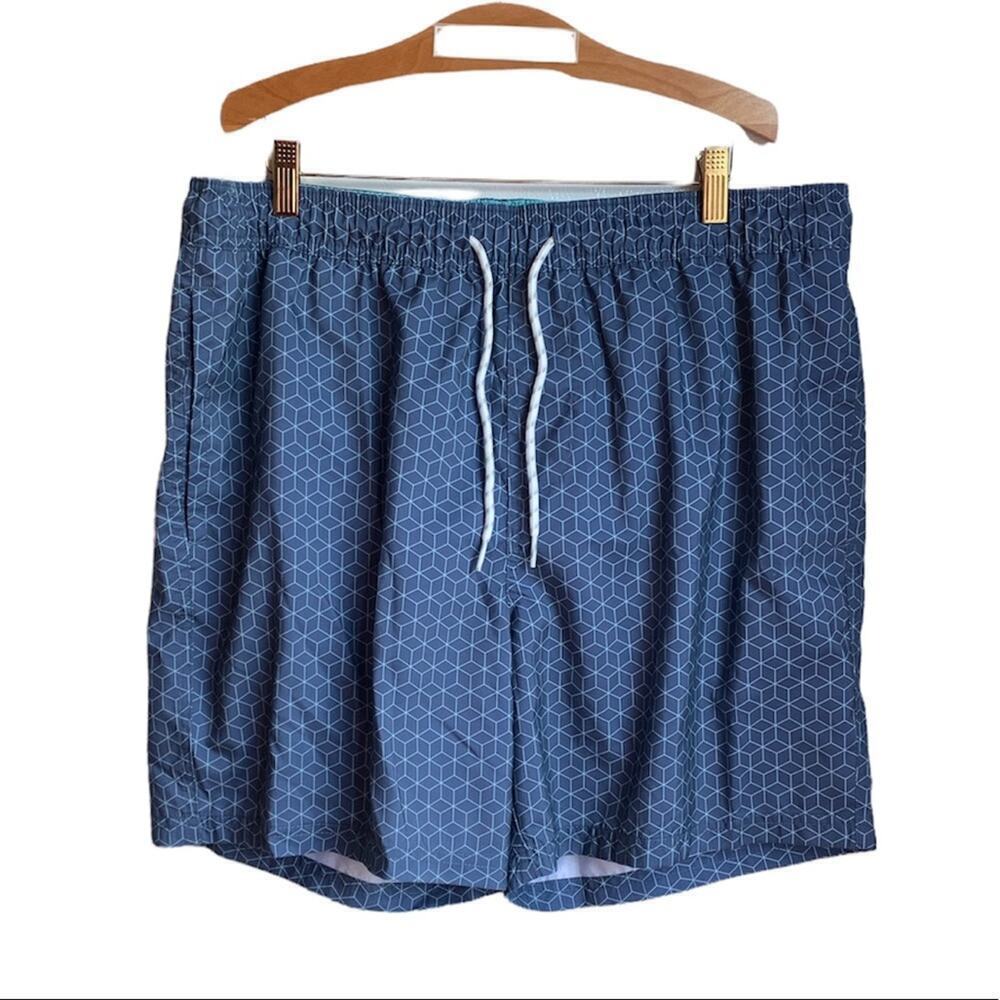 GOODFELLOW & CO Men’s Blue Abstract Fully Lined Swim Trunks / Size: Large